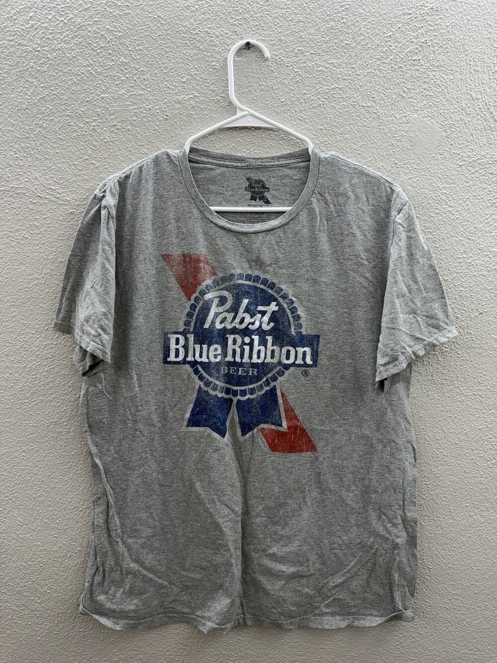 Pabst Blue Ribbon Beer Unisex T-Shirt Size Large Gray Logo Short Sleeve